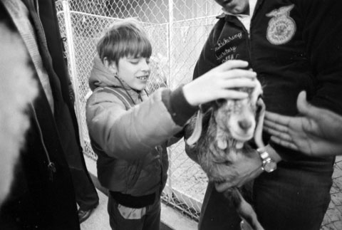 visually impaired child pets a goat