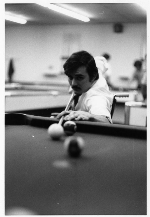 Jim Hayes plays pool