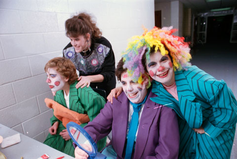 clowns preparing for performance