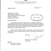 Letter from William H. Cunningham, Chancellor, University of Texas System to Jim Hayes