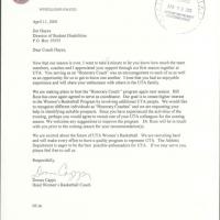 Letter from Donna Capps, UTA Women's Basketball Coach, to Jim Hayes