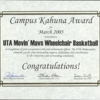 Campus Kahuna Award given to the UTA Movin' Mavs Wheelchair Basketball program
