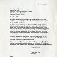 Correspondence between Mr. Wayne Duke and President Harrison on Mr. Duke's new job position as Dean of Student Life