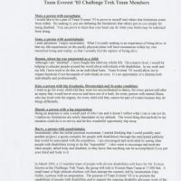 What They Have to Say: Team Everest ' 03 Challenge Trek Team Members
