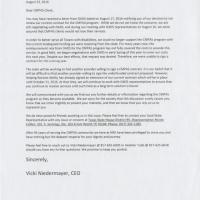 Letter from Vicki Niedermayer to Consumer Managed Personal Attendant Services clients