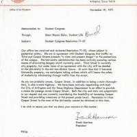 Memo from Dr. Harrison to Student Congress