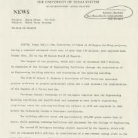U. T. System press release announcing funding approval for two building projects at U. T. A. 