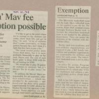 "Movin' Mav fee exemption possible" article clipping on scrapbook page