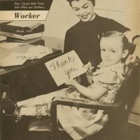 Child wearing leg brace on the cover of the March 1957 Brewery Worker