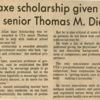 Saxe scholarship given article in the Shorthorn about a scholarship endowed by Professor Allan Saxe to benefit medical students