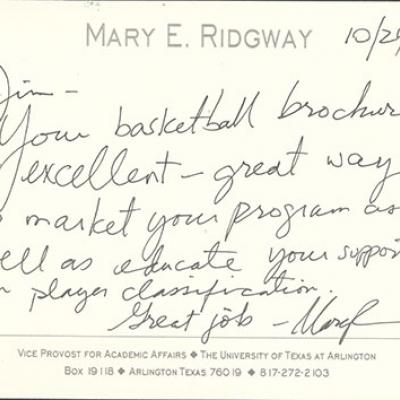 Handwritten note from Mary Ridgway to Jim Hayes