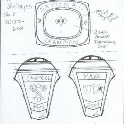Pencil sketch of a championship ring for Sarah Casteel