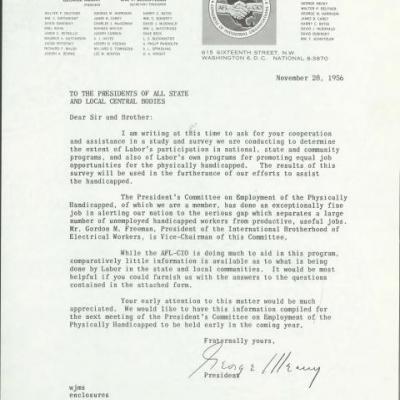 Memo from George Meany to The Presidents of All State and Local Central Bodies