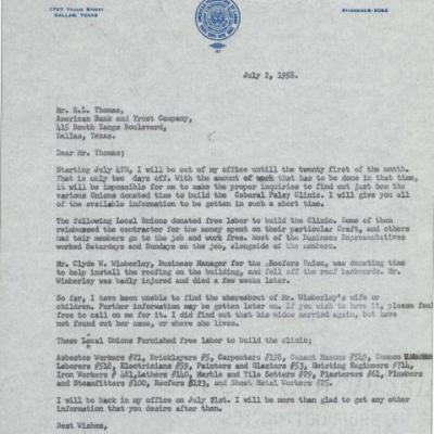 A letter from L. E. Dilley to R. L. Thomas
