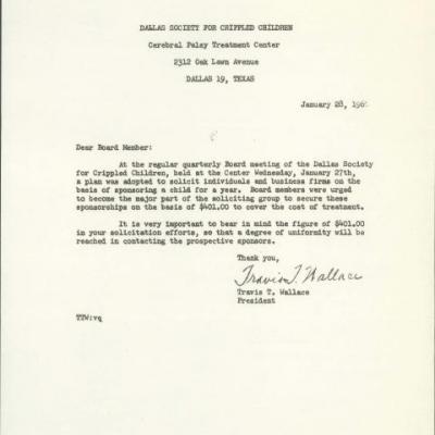 Letter to the board members of the Dallas Society for Crippled Children