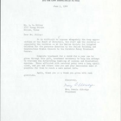 Letter from Aldredge, Mary B. to Mr. L. E. Dilley