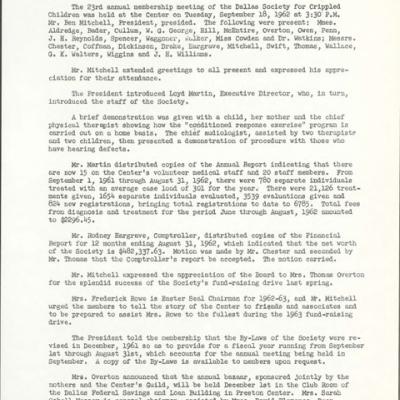 first page of minutes of annual membership meeting