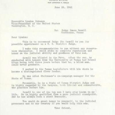 Letter from Maury Maverick, Jr. to the Honorable Lyndon Johnson