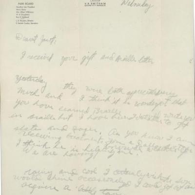 letter where Mr. Sewell thanks Janet about writing to him in Braille
