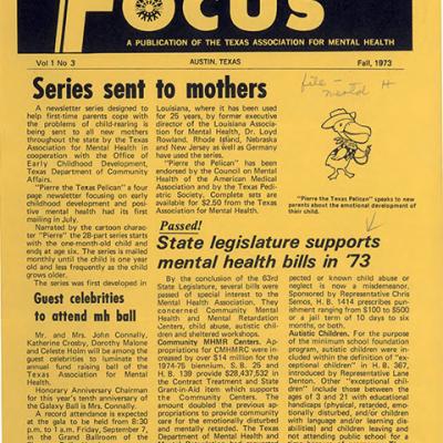 Articles included in FOCUS:  A Publication of the Texas Association for Mental Health (Vol. 1, No. 3) 