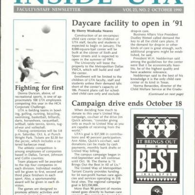 cover of Inside UTA, faculty/staff newsletter, October 1990