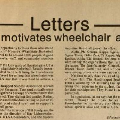 Letters: Crowd motivates wheelchair athletes