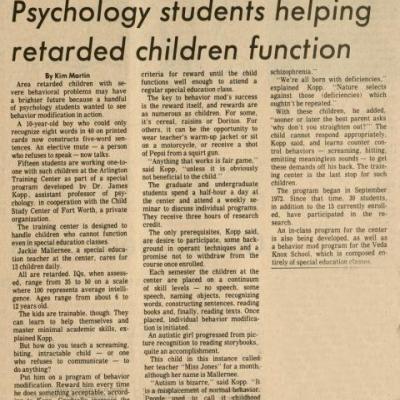 The Shorthorn: Psychology students helping retarded children function 