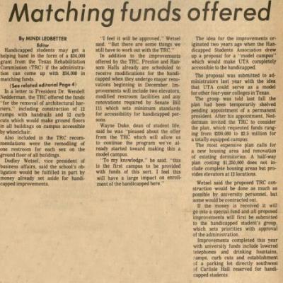 The Shorthorn: Matching funds offered 