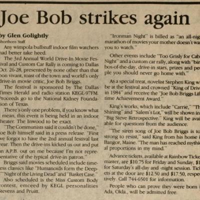 The Shorthorn: Joe Bob Strikes again