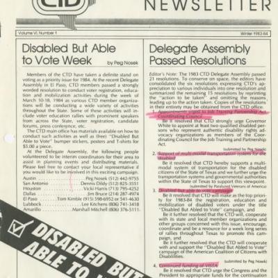 Coalition of Texans with Disabilities newsletter, Winter 1983-1984