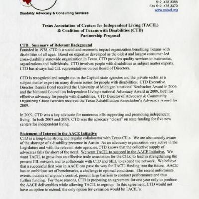 Texas Association for Independent Living(TACIL) & Coalition of Texans with Disabilities(CTD) Partnership 