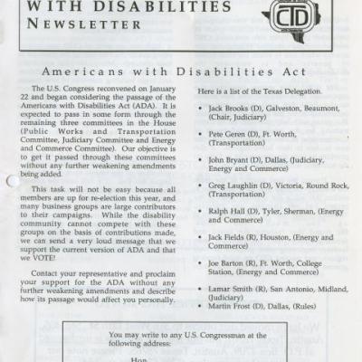 The Coalition of Texans with Disabilities Winter 1990 Newsletter 