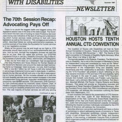 The Coalition of Texans with Disabilities Summer 1987 Newsletter 