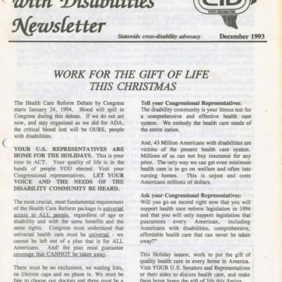 Coalition of Texans with Disabilities newsletter, December 1993 