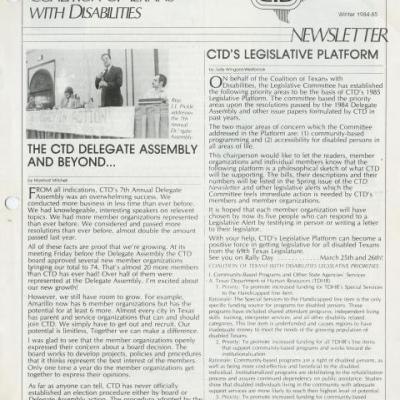 Newsletter Winter 1984-1985