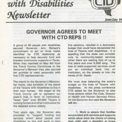 Coalition of Texans with Disability: June/July 1993 Newsletter 