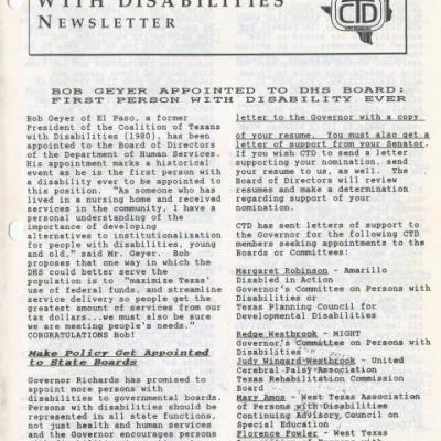 Coalition of Texans with Disabilities newsletter, March 1991