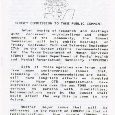 Coalition of Texans with Disabilities September 1986 newsletter