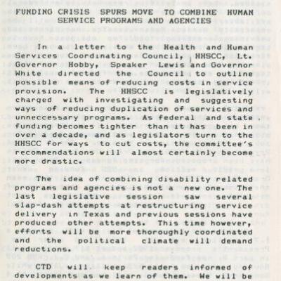 Coalition of Texans with Disabilities February 1986 newsletter