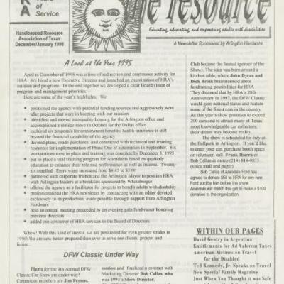 Resource (The), the Handicapped Resource Association of Texas newsletter, December 1995-January 1996