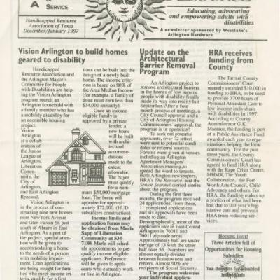 Handicapped Resource Association of Texas newsetter, December 1996/January 1997