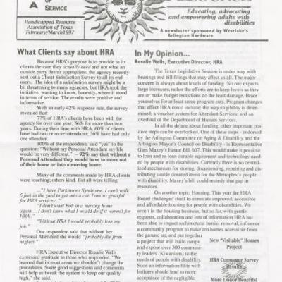 Handicapped Resource Association of Texas newsletter, February-March 1997