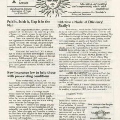 Handicapped Resource Association of Texas newsletter April/May 1997
