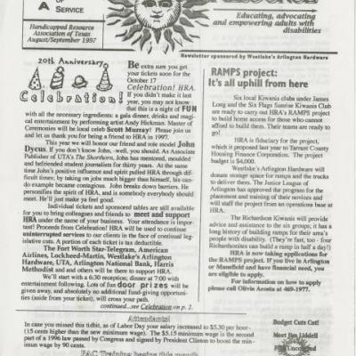 Handicapped Resource Association of Texas newsletter, August/September 1997