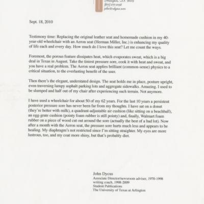 John Dycus testimonial letter