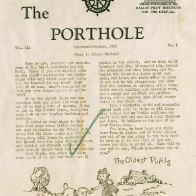 Porthole (The) October-November 1949, newsletter of the Dallas Pilot Institute for the Deaf