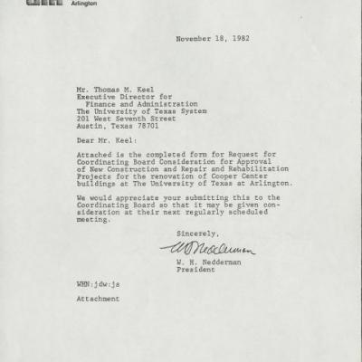 Letter from Wendell Nedderman to Thomas Keel with attachments