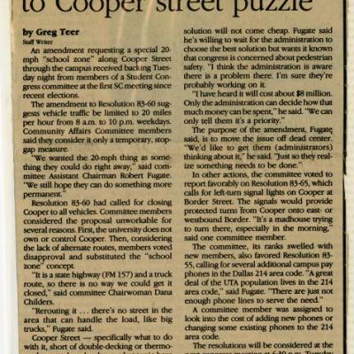 Congress tries solution to Cooper Street puzzle, Shorthorn editorial with possible solutions to problems on Cooper Street