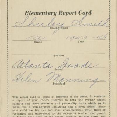 Shirley Sue Smith fifth grade report card