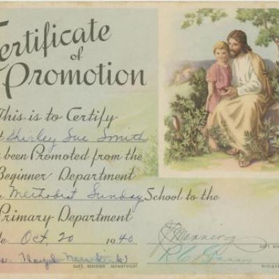 Shirley Sue Smith certificate of promotion